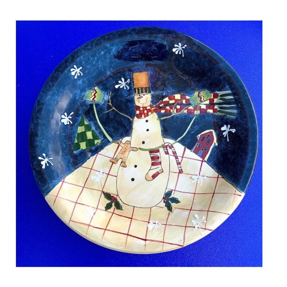 Vtg Large Snowflake Snowman CERTIFIED INTERNATIONAL Susan Winget Dinner Plate